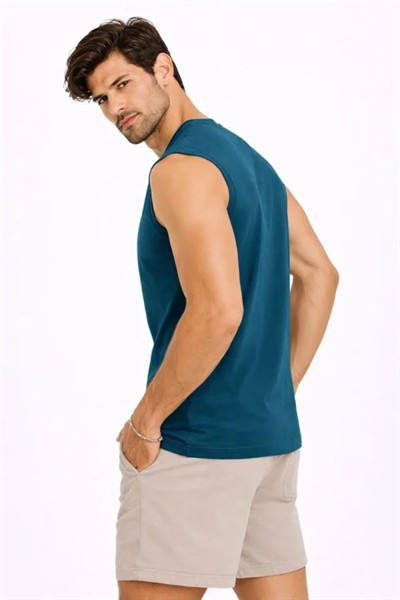 Erkek Sıfır Kolsuz Atlet Bisiklet Yaka Oversize Basic Spor Üst, Günlük Ve Fitness Kullanımına Uygun - İndigo