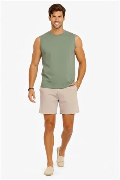 Erkek Sıfır Kolsuz Atlet Bisiklet Yaka Oversize Basic Spor Üst, Günlük Ve Fitness Kullanımına Uygun - Mint Yeşili