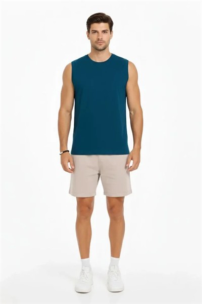 Erkek Sıfır Kolsuz Atlet Bisiklet Yaka Oversize Basic Spor Üst, Günlük Ve Fitness Kullanımına Uygun - İndigo