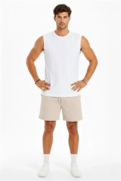 Erkek Sıfır Kolsuz Atlet Bisiklet Yaka Oversize Basic Spor Üst, Günlük Ve Fitness Kullanımına Uygun - Beyaz
