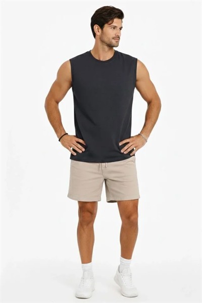 Erkek Sıfır Kolsuz Atlet Bisiklet Yaka Oversize Basic Spor Üst, Günlük Ve Fitness Kullanımına Uygun - Füme