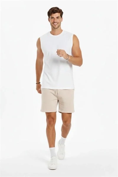 Erkek Sıfır Kolsuz Atlet Bisiklet Yaka Oversize Basic Spor Üst, Günlük Ve Fitness Kullanımına Uygun - Beyaz