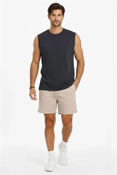 Erkek Sıfır Kolsuz Atlet Bisiklet Yaka Oversize Basic Spor Üst, Günlük Ve Fitness Kullanımına Uygun - Füme