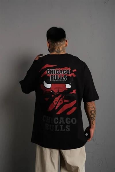 Erkek Sırt Baskılı A Kalite Oversize T-shirt - Siyah