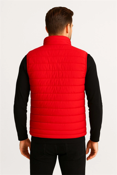 Erkek Şişme Fermuarlı Yelek Su Itici Kapitone Astarlı Kumaş Cepli Hafif Kışlık Spor Rahat Kalıp - Kırmızı