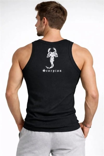 Erkek Spor Fitilli Atlet 2li Set Siyah Ve Mint Yeşili Slim Fit Kaşkorse Arka Baskılı Spor Atlet