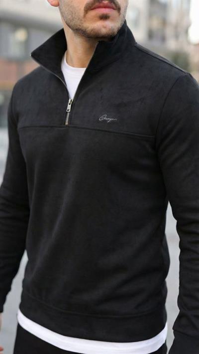 Erkek Süet Yarım Fermuar Dik Yaka Sweat