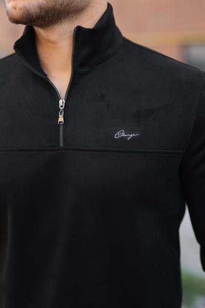 Erkek Süet Yarım Fermuar Dik Yaka Sweat