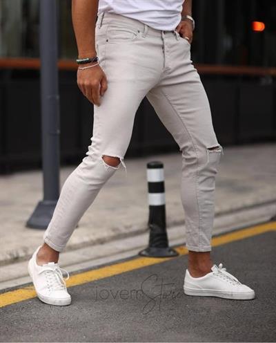 Erkek Taş Yırtık Detaylı Skinny Jean