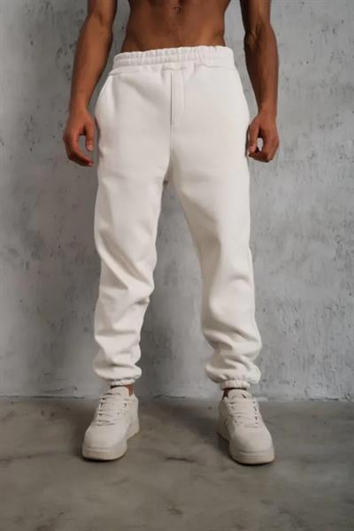 Erkek Üç İplik Alt Eşofman Lastikli - Beyaz