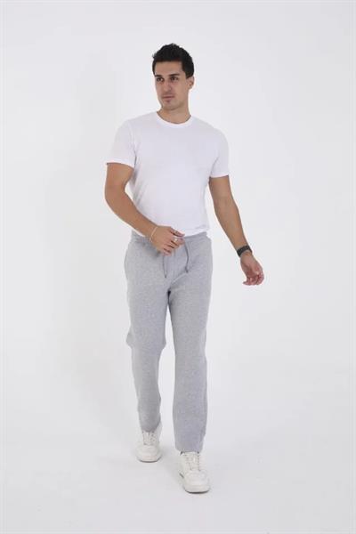 Erkek Üç İplik Basic Eşofman Boru Paça İpli Pantolon - Gri
