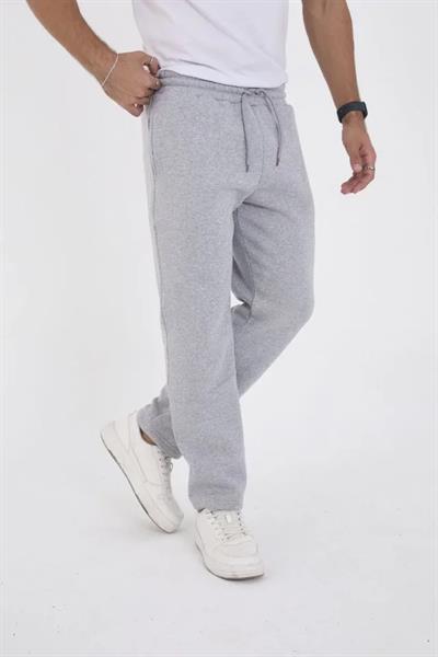 Erkek Üç İplik Basic Eşofman Boru Paça İpli Pantolon - Gri