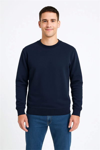 Erkek Üç İplik Düz Bisiklet Yaka SweatShirt - Lacivert