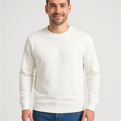 Erkek Üç İplik Düz Bisiklet Yaka SweatShirt - Beyaz