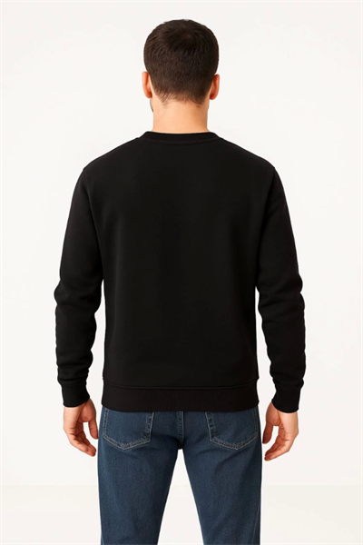 Erkek Üç İplik Düz Bisiklet Yaka SweatShirt - Siyah