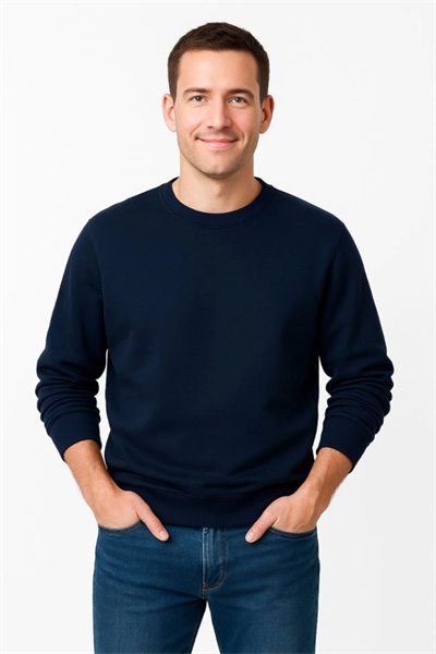 Erkek Üç İplik Düz Bisiklet Yaka SweatShirt - Lacivert