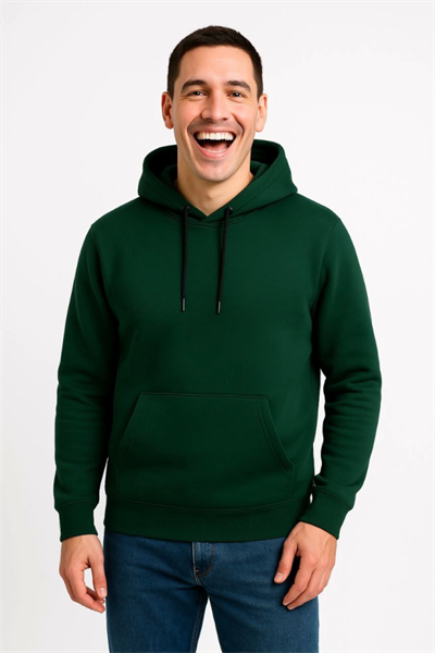 Erkek Üç İplik Kapüşonlu Kanguru Cepli SweatShirt Hoodie - Haki