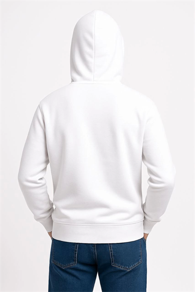 Erkek Üç İplik Kapüşonlu Kanguru Cepli SweatShirt Hoodie - Beyaz