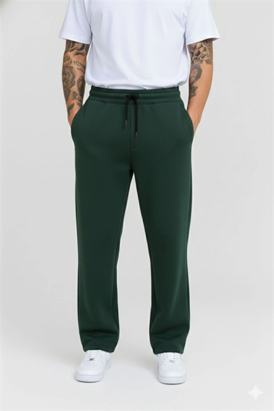 Erkek Üç Iplik Kışlık Pamuklu Ovarsize Bağcıklı Düz Paça Cepli Eşofman Altı Spor Rahat Model - Haki