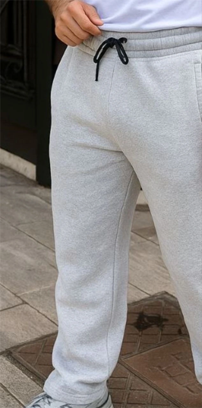Erkek Üç Iplik Kışlık Pamuklu Ovarsize Bağcıklı Düz Paça Cepli Eşofman Altı Spor Rahat Model - Gri