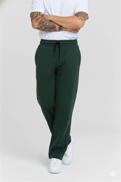 Erkek Üç Iplik Kışlık Pamuklu Ovarsize Bağcıklı Düz Paça Cepli Eşofman Altı Spor Rahat Model - Haki