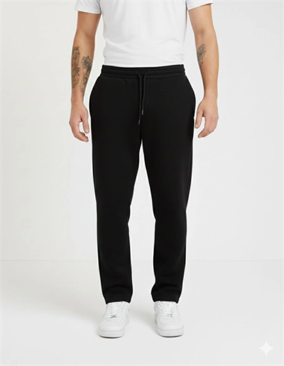 Erkek Üç Iplik Kışlık Pamuklu Ovarsize Bağcıklı Düz Paça Cepli Eşofman Altı Spor Rahat Model - Siyah