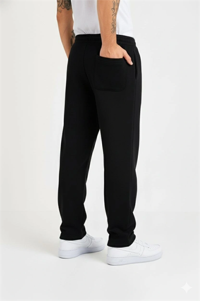 Erkek Üç Iplik Kışlık Pamuklu Ovarsize Bağcıklı Düz Paça Cepli Eşofman Altı Spor Rahat Model - Siyah