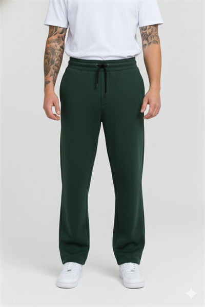 Erkek Üç Iplik Kışlık Pamuklu Ovarsize Bağcıklı Düz Paça Cepli Eşofman Altı Spor Rahat Model - Haki