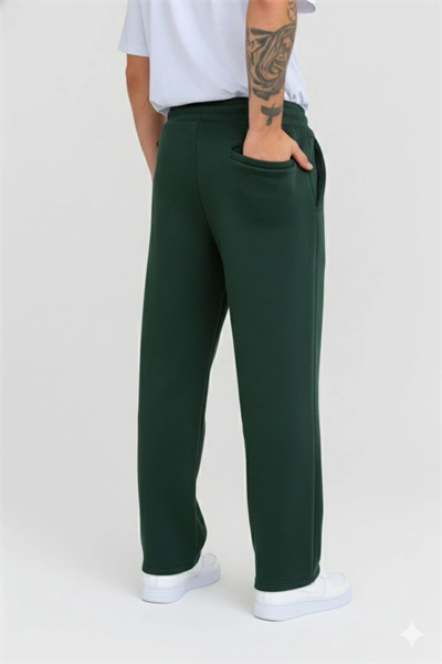 Erkek Üç Iplik Kışlık Pamuklu Ovarsize Bağcıklı Düz Paça Cepli Eşofman Altı Spor Rahat Model - Haki