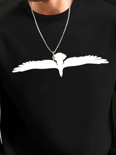 Erkek Uzun Kollu Bisiklet Yaka Kuş Desenli Iki Iplik Viskon Sweat