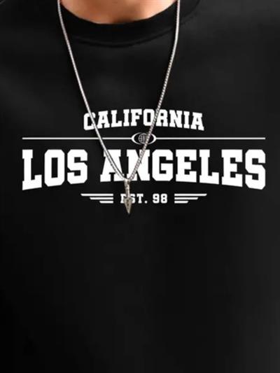 Erkek Uzun Kollu Bisiklet Yaka Los Angeles Yazılı Iki Iplik Bluz