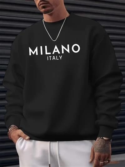 Erkek Uzun Kollu Bisiklet Yaka Milano Yazılı Iki Iplik Sweat