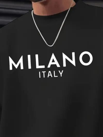 Erkek Uzun Kollu Bisiklet Yaka Milano Yazılı Iki Iplik Sweat