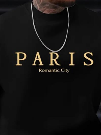 Erkek Uzun Kollu Bisiklet Yaka Paris Yazılı Iki Iplik Sweat