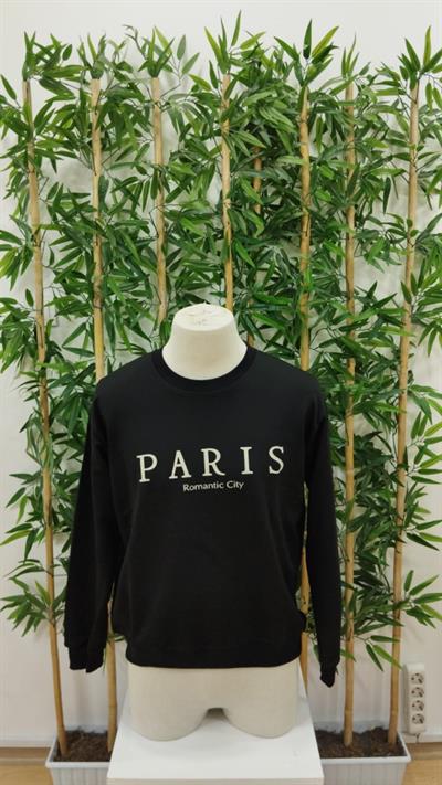 Erkek Uzun Kollu Bisiklet Yaka Paris Yazılı Iki Iplik Sweat