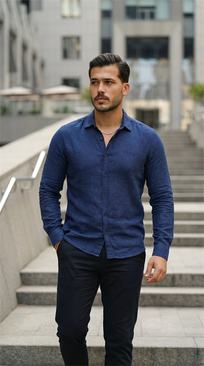 Erkek Uzun Kollu Keten Gömlek