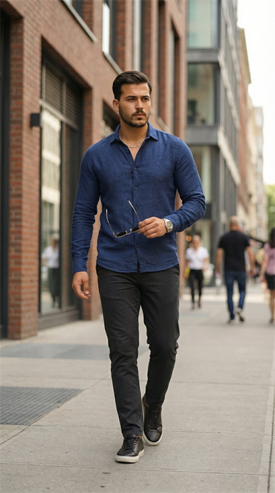 Erkek Uzun Kollu Keten Gömlek