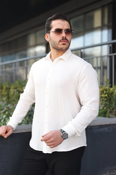 Erkek Uzun Kollu Müslin Kumaş Gömlek