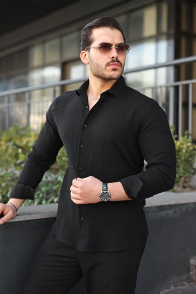 Erkek Uzun Kollu Müslin Kumaş Gömlek