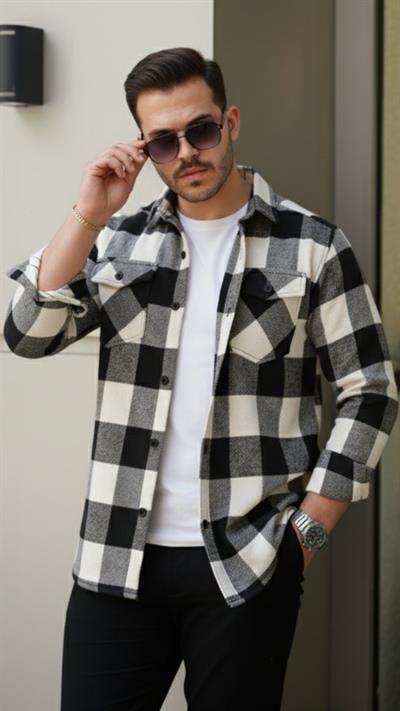 Erkek Uzun Kollu Oduncu Gömlek - Siyah