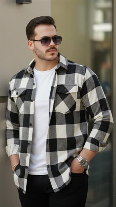 Erkek Uzun Kollu Oduncu Gömlek - Siyah