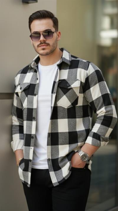 Erkek Uzun Kollu Oduncu Gömlek - Siyah