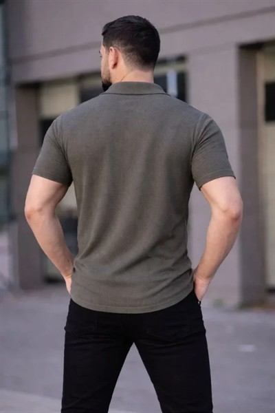 Erkek Waffle Dokuma Açık Yakalı Düğmeli Regular Kalıp 2’li Gömlek Seti - Haki - Bej