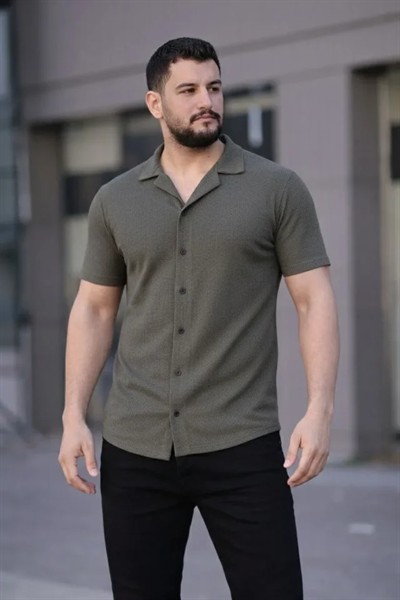 Erkek Waffle Dokuma Açık Yakalı Düğmeli Regular Kalıp 2’li Gömlek Seti - Lacivert - Gri