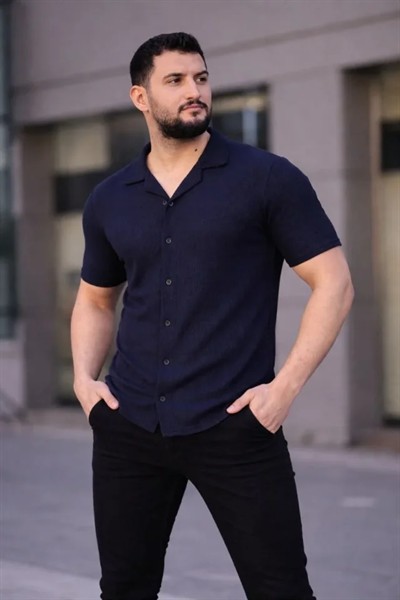 Erkek Waffle Dokuma Açık Yakalı Düğmeli Regular Kalıp 3’lü Gömlek Seti - Bej, Beyaz, Lacivert