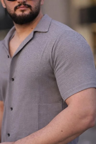 Erkek Waffle Dokuma Açık Yakalı Düğmeli Regular Kalıp 2’li Gömlek Seti - Lacivert - Gri