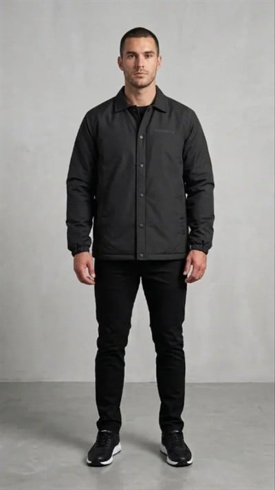 Erkek Yağmur İtici İç Astarlı Çıtçıtlı İç Cepli Dış Cepli Mevsimlik Mont - Siyah
