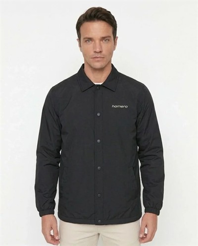 Erkek Yağmur İtici İç Astarlı Çıtçıtlı İç Cepli Dış Cepli Mevsimlik Ceket - Siyah