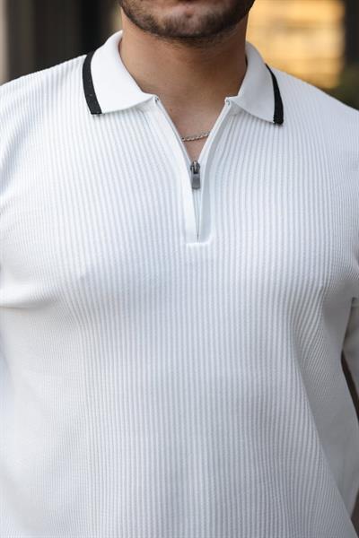 Erkek Yakaları çizgi Detaylı Selanik örme Triko