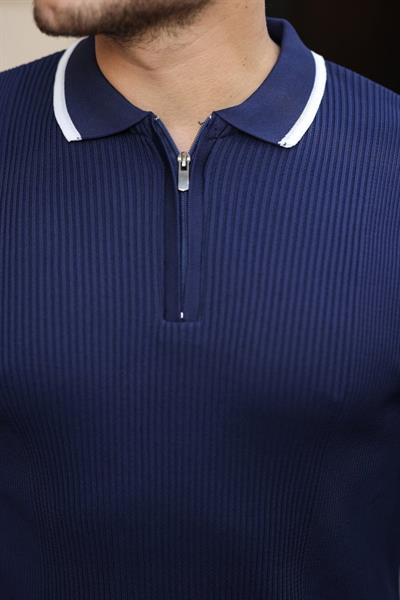 Erkek Yakaları çizgi Detaylı Selanik örme Triko